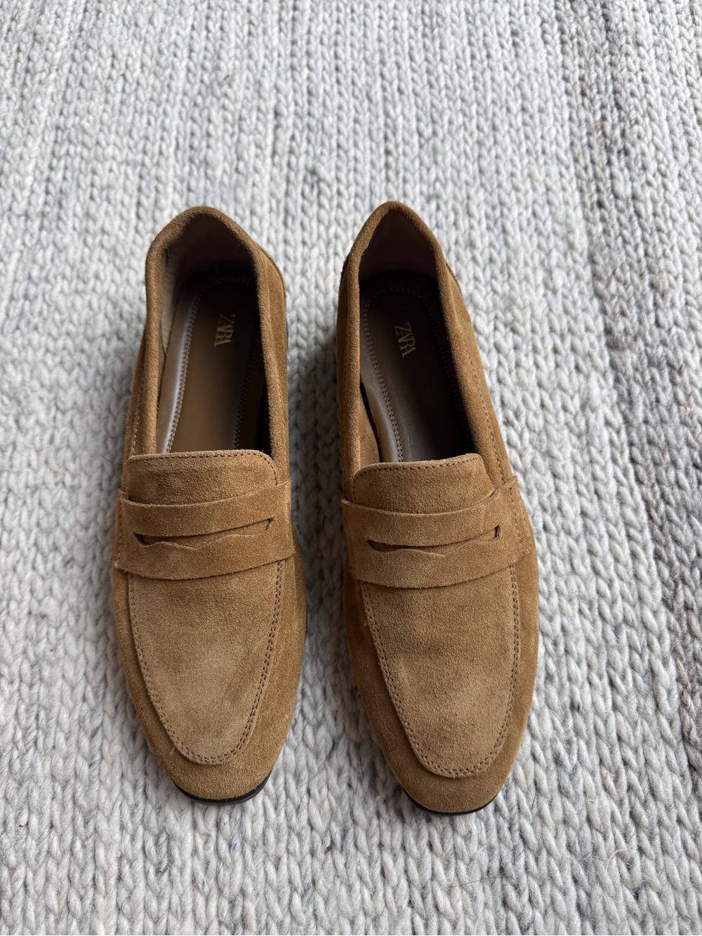 Zara Brown Suede Penny Loafers for women